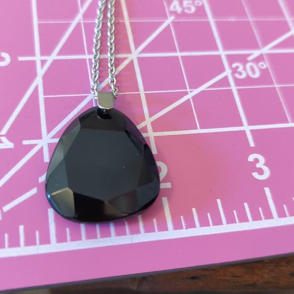 Vintage Faceted Glass Teardrop Sterling Silver Pendant on Silver Tone 18" Chain - Picture 5 of 5